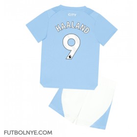 Camiseta Manchester City Erling Haaland #9 Primera Equipación para niños 2023-24 manga corta (+ pantalones cortos)